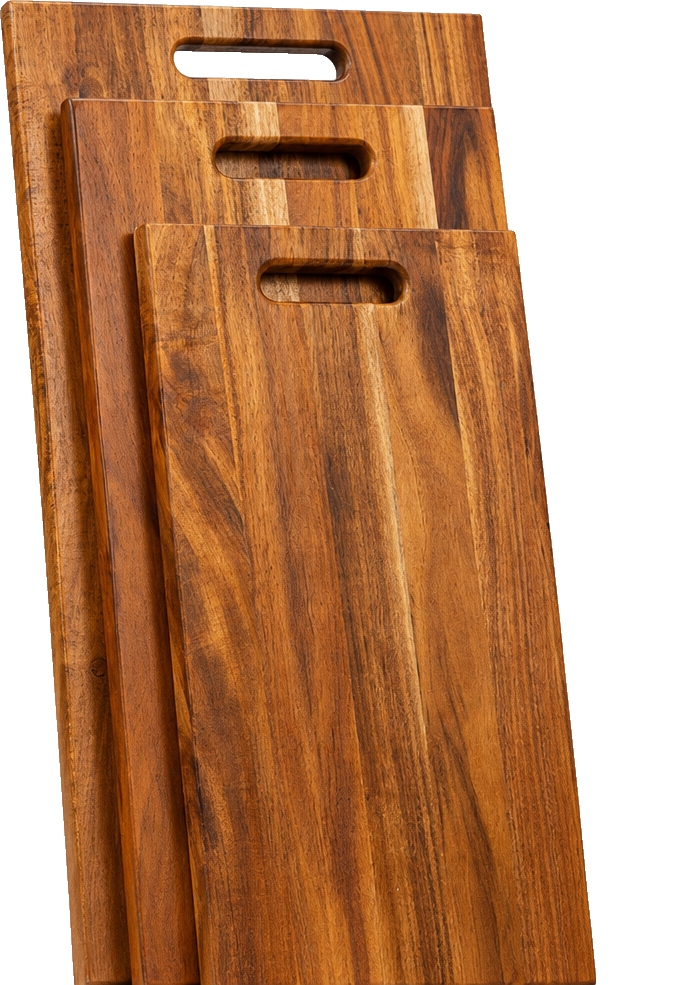 Three acacia cutting boards with handles
