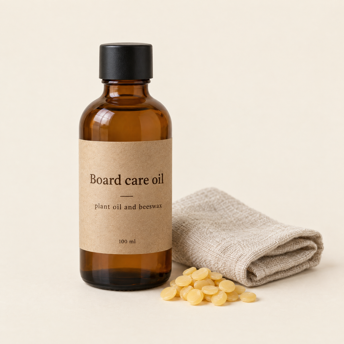 Board care oil in an amber glass bottle