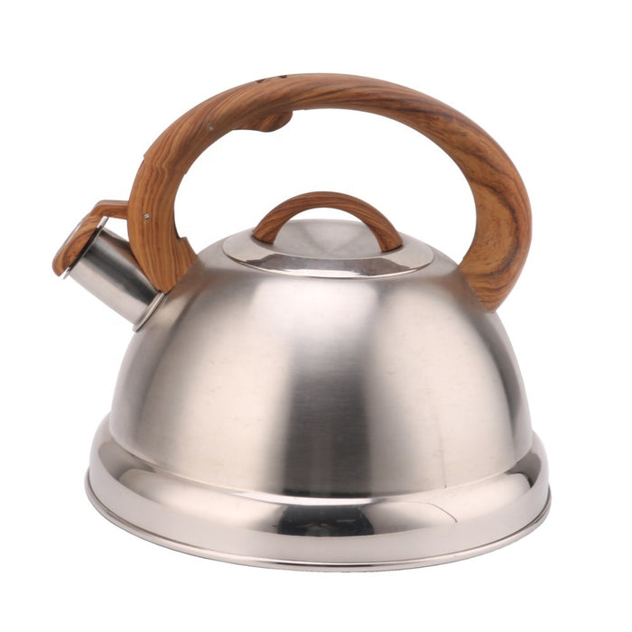 Stainless steel whistling kettle with wood-look handle