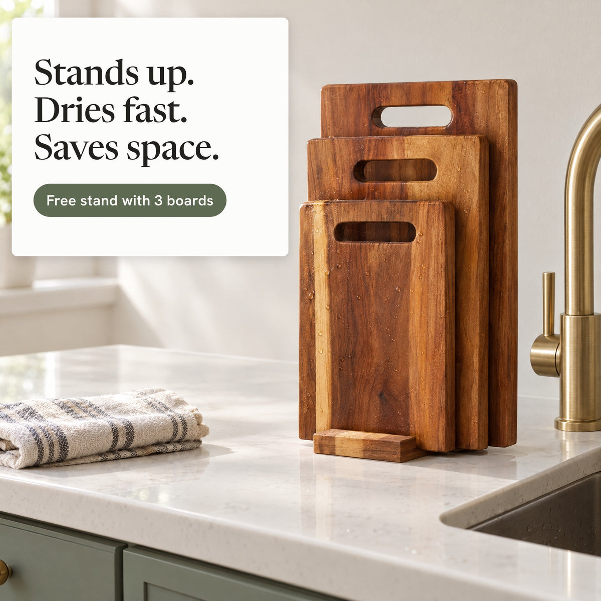 Stands up, dries fast, saves space: free board stand with 3 boards