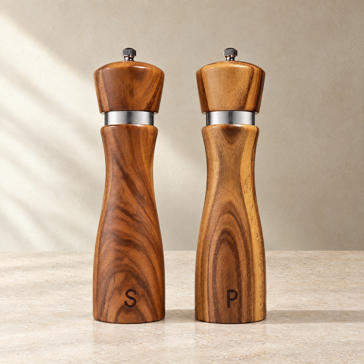 Acacia salt and pepper grinders