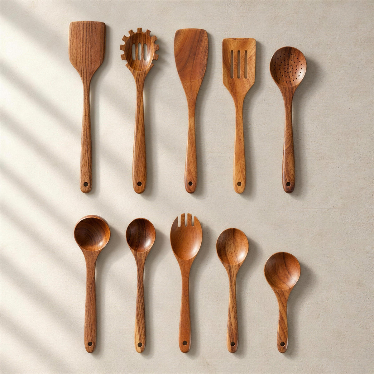 10-piece small leaf acacia utensil set