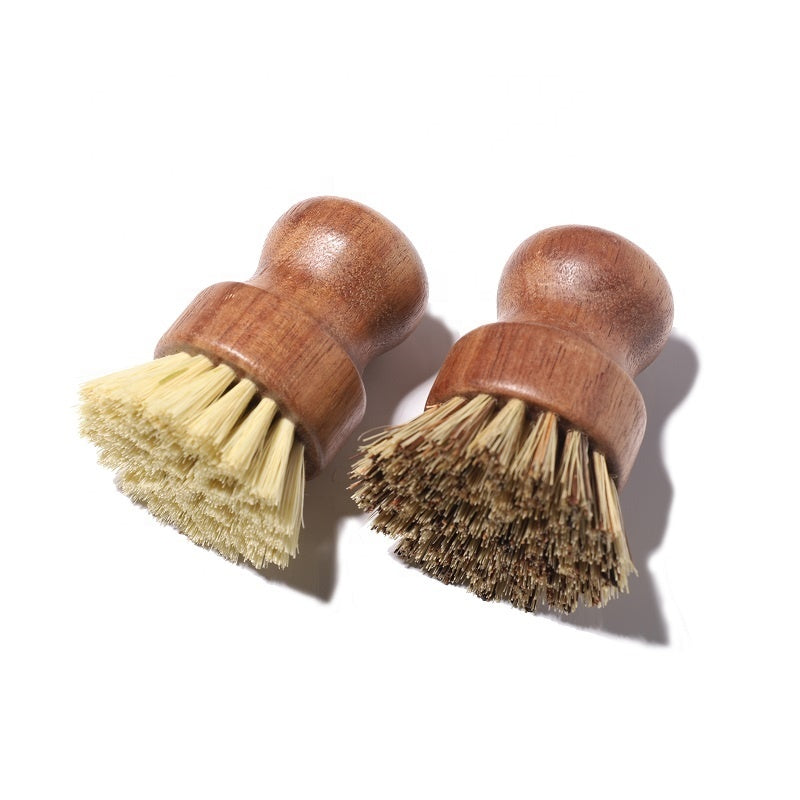 Acacia wood pot brushes with sisal and palm fiber bristles